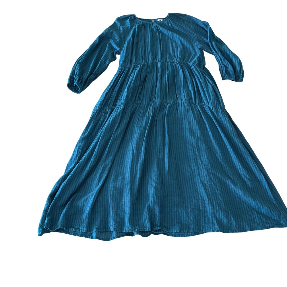 Sundry Tiered Maxi Dress Womens Size 2 M Teal Blue Good Boho Cotton Stripe